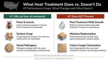 Heat treatment versus mold prevention side-by-side comparison infographic for wood pallets