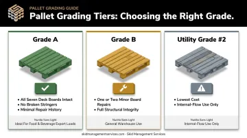 Three-tier pallet grading system comparing Grade A B and Utility