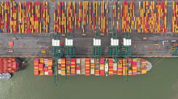 Port of Baltimore cargo terminal with shipping containers and export freight operations