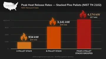 NIST pallet fire heat release rate comparison chart for stacked wood pallets