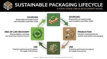 Four-stage sustainable packaging lifecycle from sourcing to end-of-life recovery