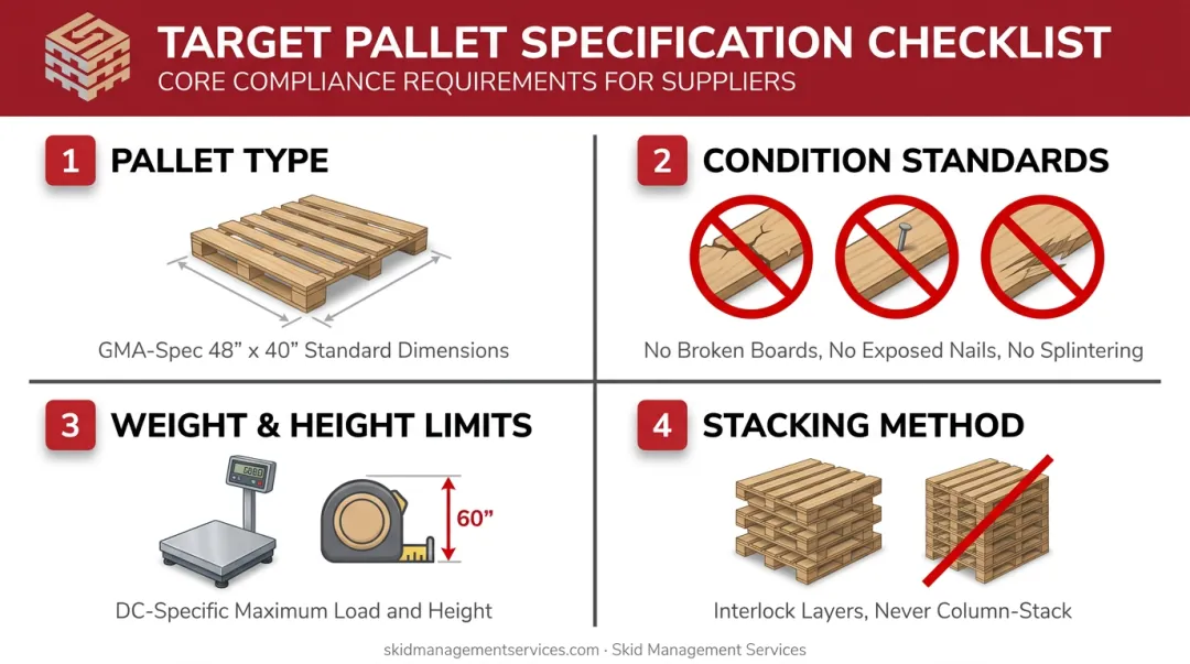 Target GMA pallet specifications checklist for dimensions weight height and stacking rules