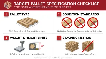 Target GMA pallet specifications checklist for dimensions weight height and stacking rules