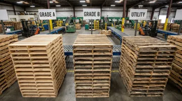 Graded recycled pallets sorted by Grade A Grade B Utility condition