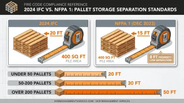 Outdoor pallet stack height limits and separation distance by code