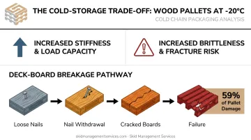 Wood pallet load capacity versus brittleness risk at sub-zero temperatures