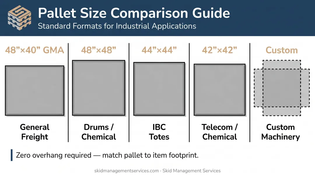 Pallet size comparison chart for oversized freight applications and primary uses