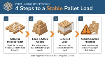 4-step pallet loading process from selection to securing and labeling