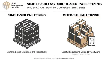 Single-SKU versus mixed-SKU palletizing side-by-side stacking comparison