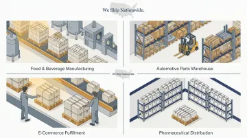 Diverse industries using block pallets including food manufacturing warehouse and pharmaceutical operations