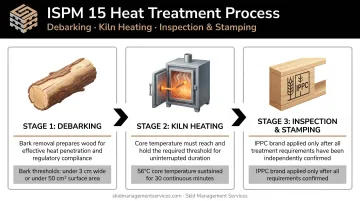 Three-step heat treatment process for ISPM 15 compliant wood pallets