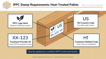 IPPC stamp four required elements diagram for ISPM 15 compliant pallets