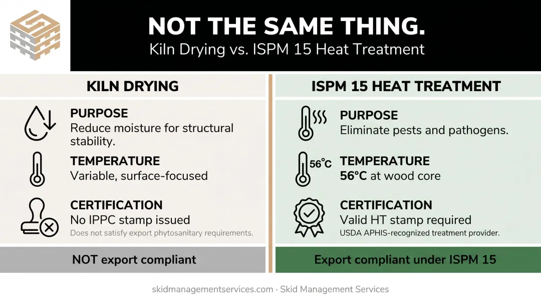 Kiln drying versus ISPM 15 heat treatment three key differences comparison chart