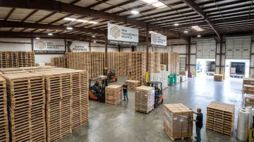 Skid Management Services Pennsylvania pallet warehouse with stacked ISPM 15 certified export pallets