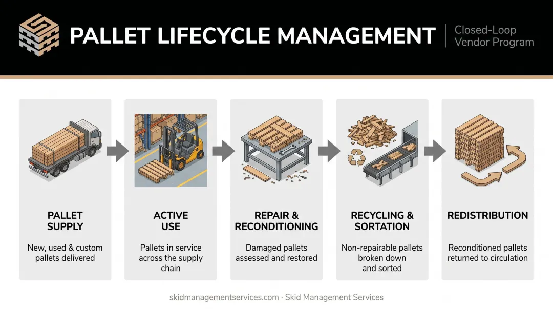 Full pallet lifecycle management process from supply through recycling and reverse logistics