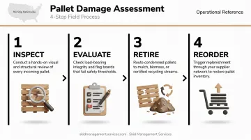 4-step pallet damage assessment and end-of-life disposal process flow