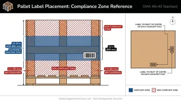 GS1 pallet label placement rules showing barcode height zones and edge clearance