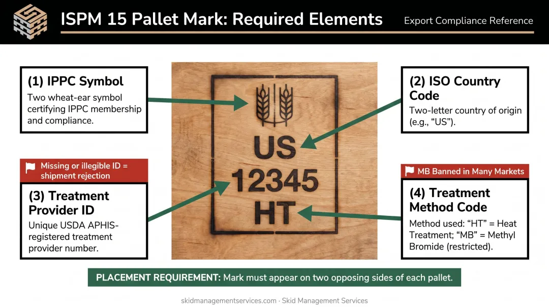 ISPM 15 compliant pallet mark four required elements identification diagram