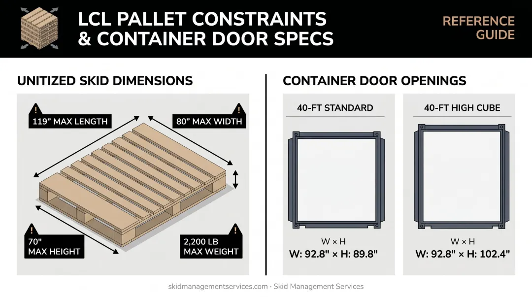 LCL ocean freight pallet dimension limits and container door clearance comparison