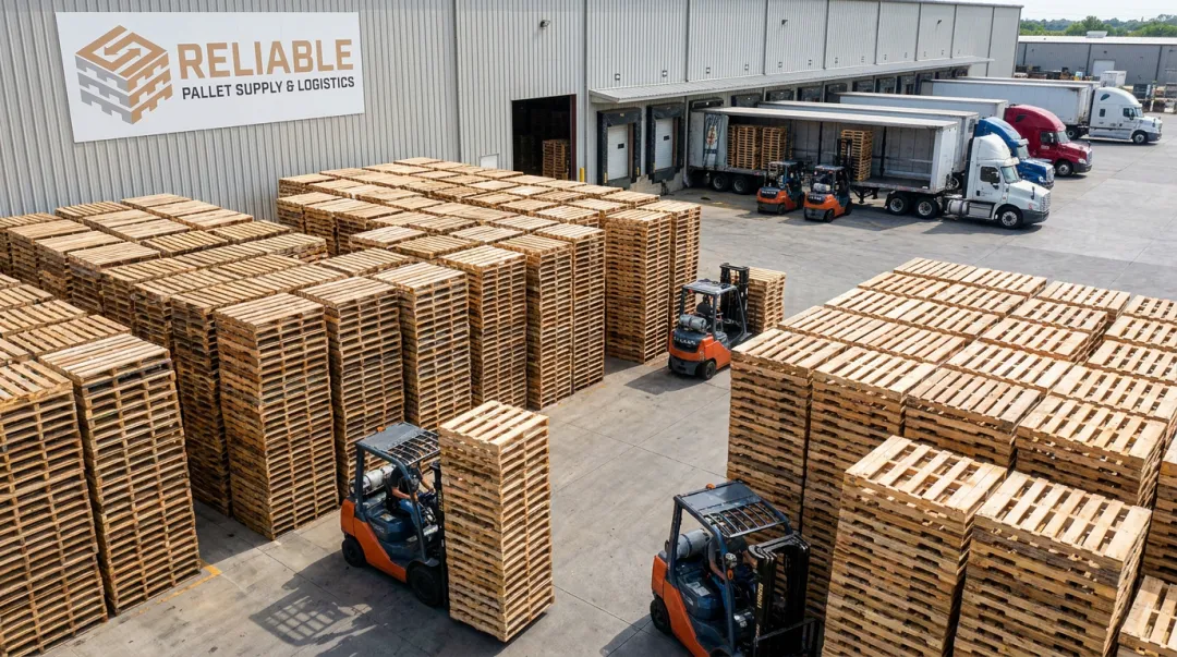 Pallet supplier warehouse showing owned inventory and distribution network