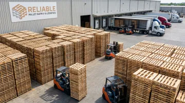 Pallet supplier warehouse showing owned inventory and distribution network