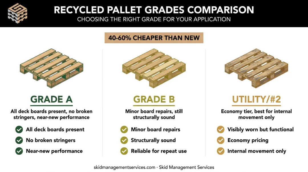 Recycled pallet grading tiers Grade A Grade B and Utility comparison chart