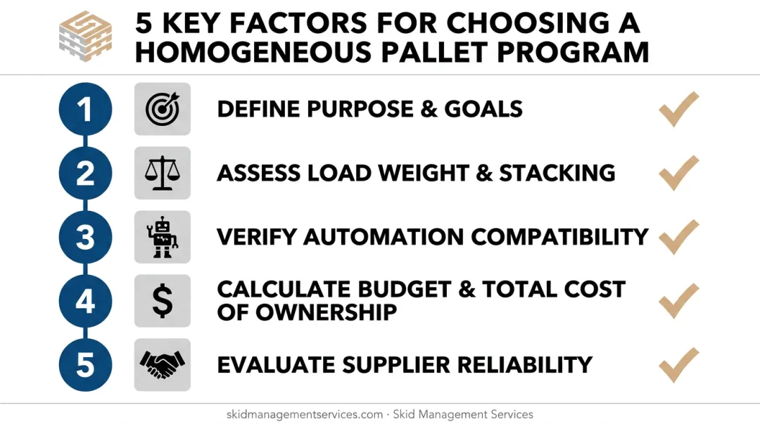 Five-factor checklist for selecting the right homogeneous pallet program