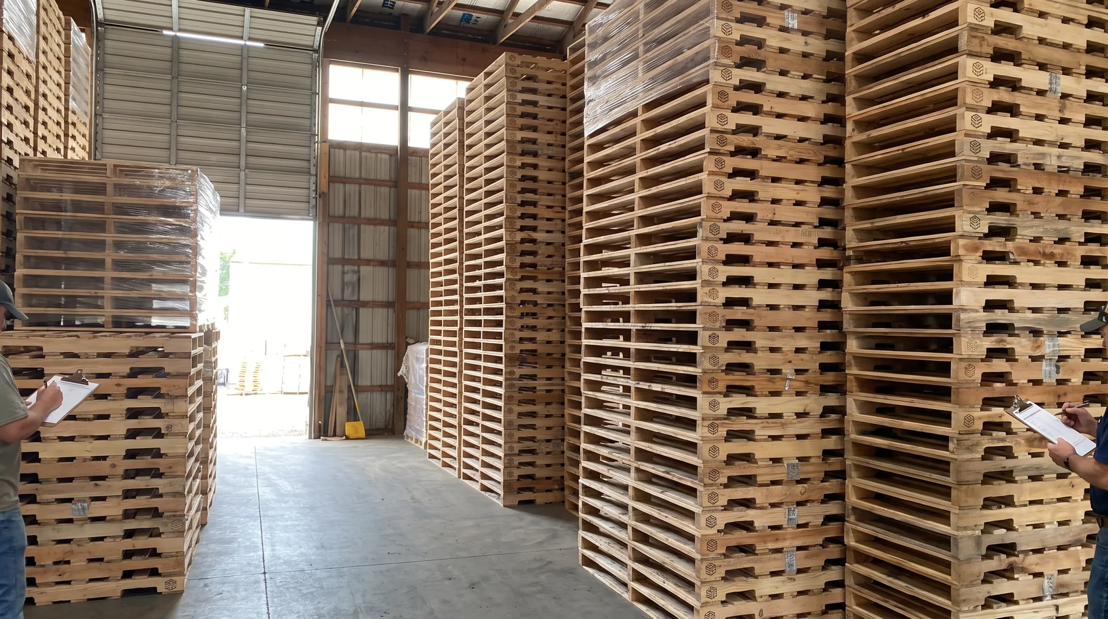 Heat-treated export pallets stacked and stamped ready for shipment