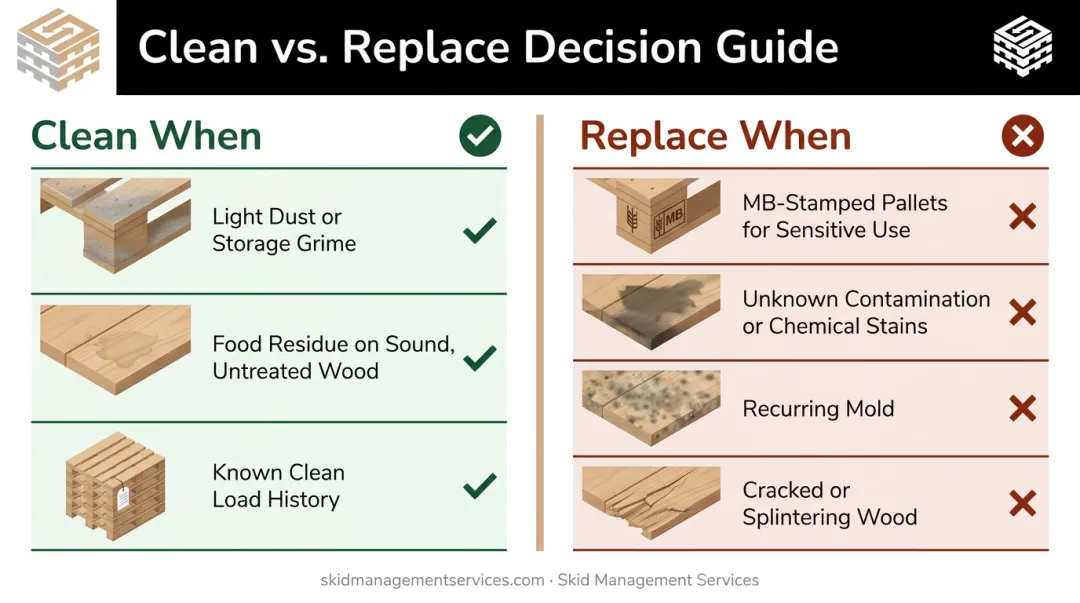 Clean versus replace wood pallets decision comparison chart