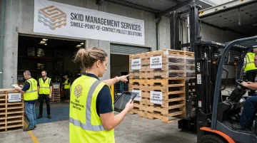 Skid Management Services team coordinating pallet pickup grading and resupply logistics
