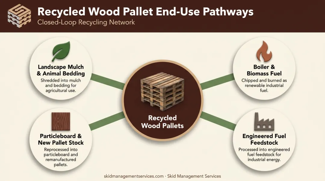 Four end-of-life pathways for recycled wood pallet material
