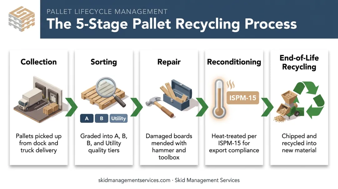 5-stage pallet recycling process from collection to end-of-life recycling