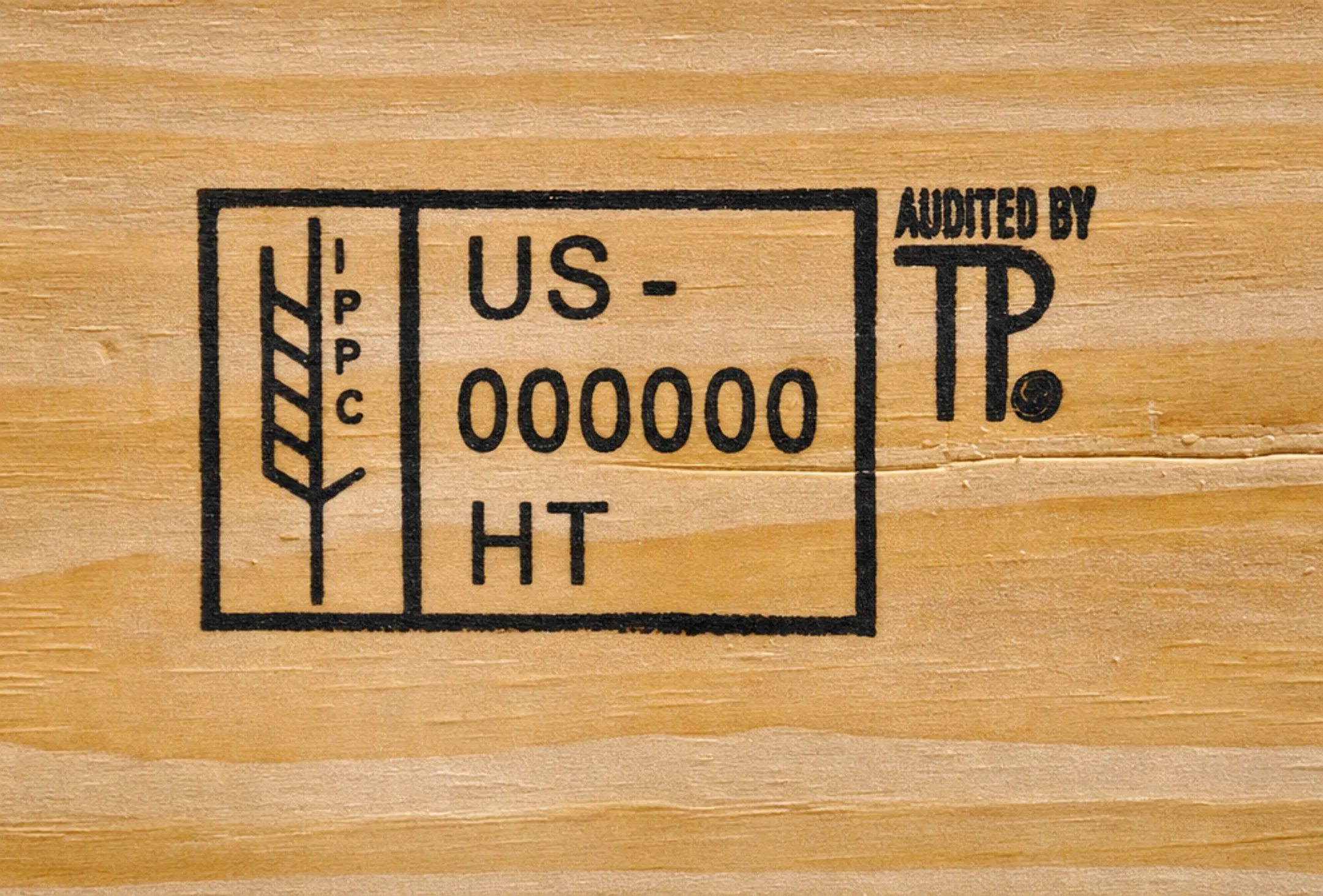 ISPM-15 wheat stamp logo marking on wood pallet packaging