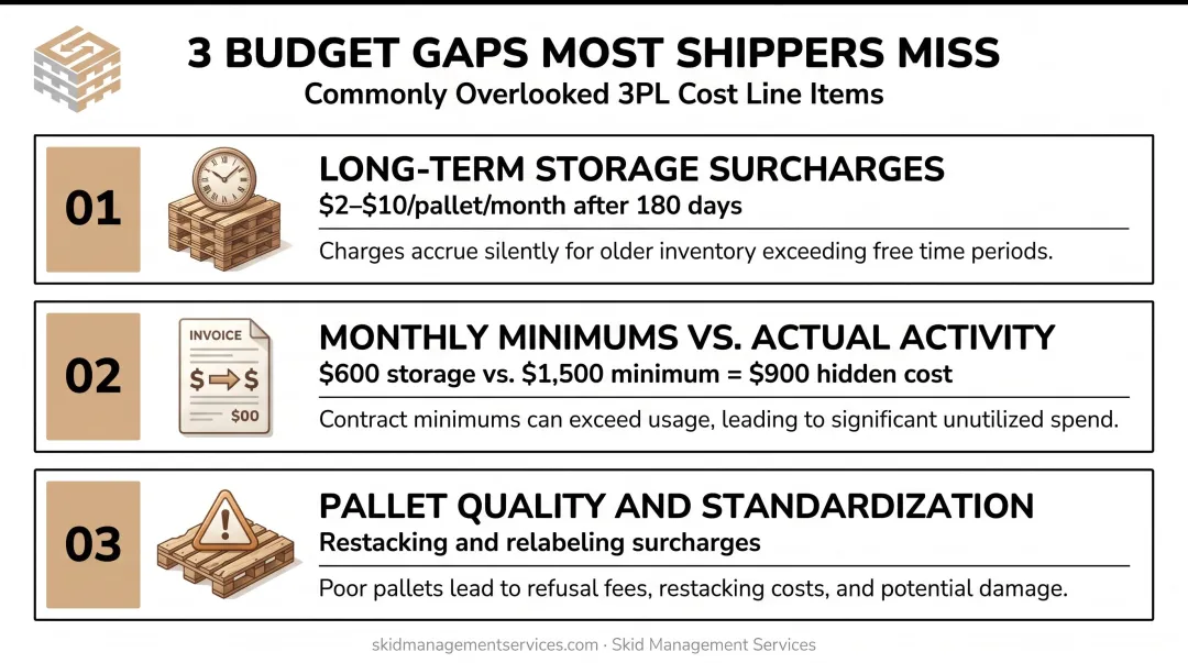 Three overlooked 3PL budget cost items checklist with financial impact examples