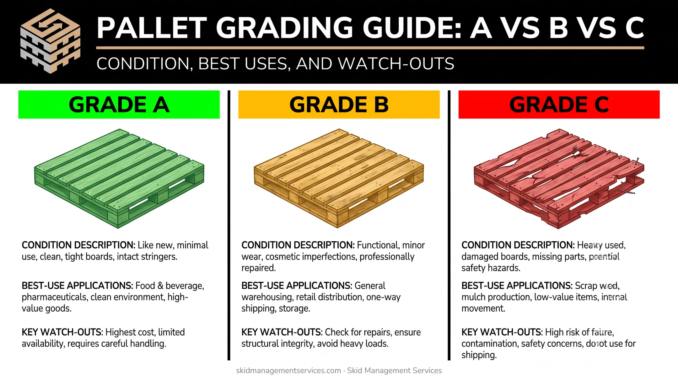 Comparison chart of pallet grades A B and C uses