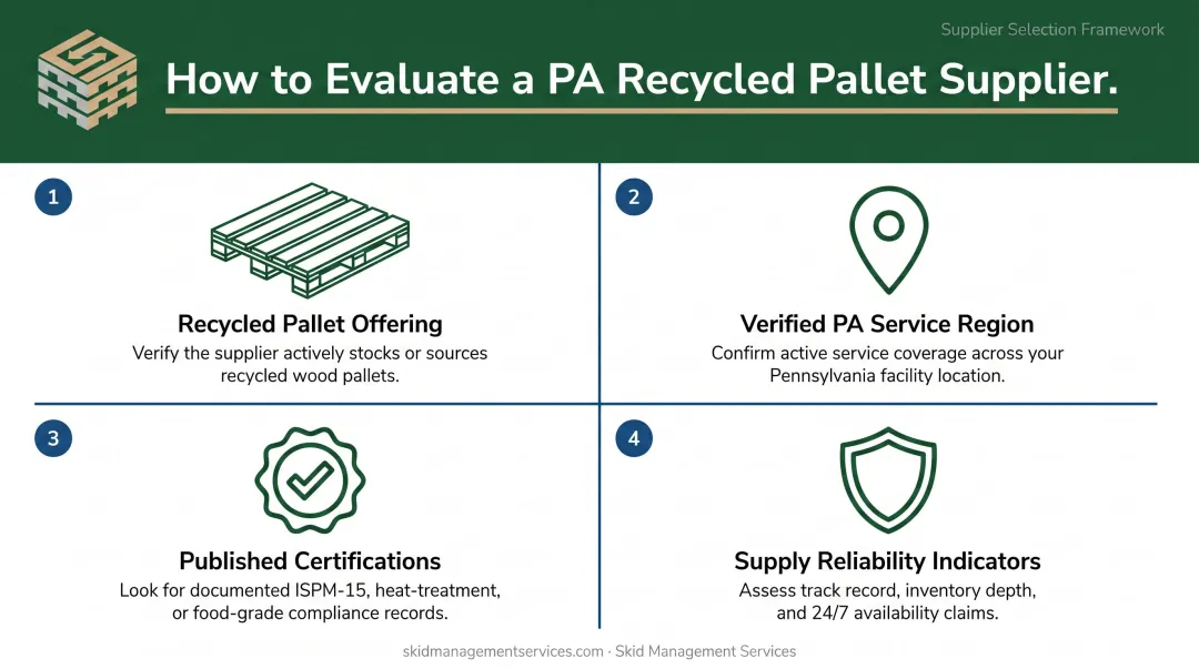 Four-criteria recycled pallet supplier evaluation framework for Pennsylvania buyers