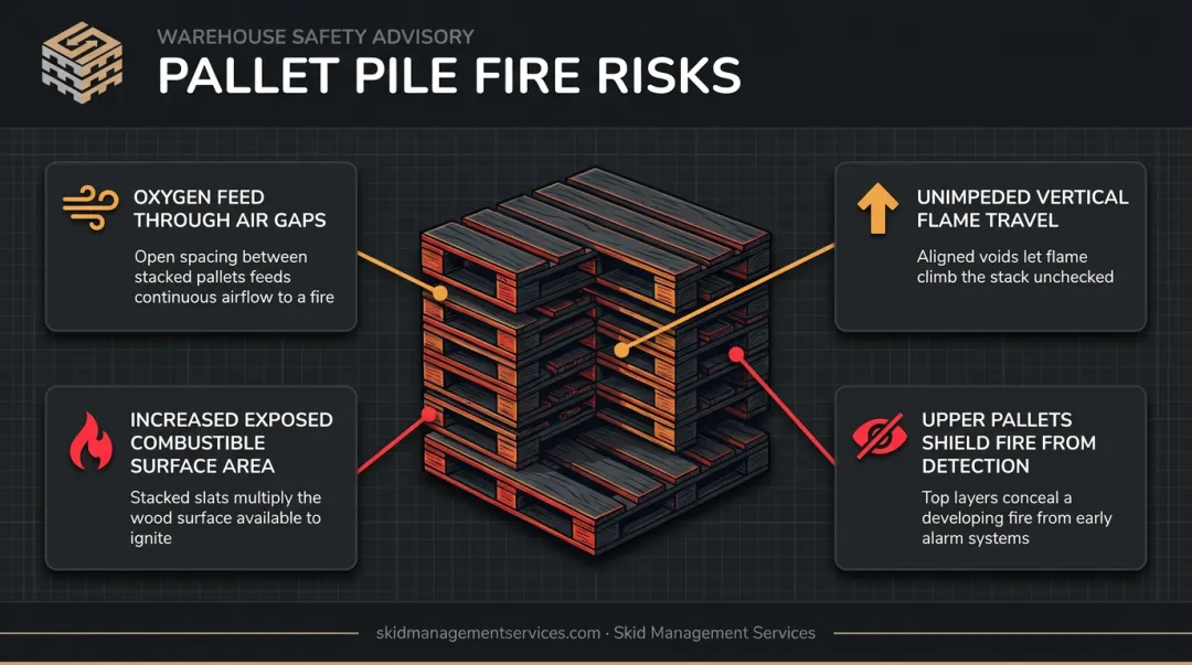 Idle pallet stack air gap geometry increasing fire spread risk factors