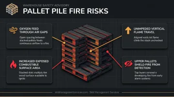 Idle pallet stack air gap geometry increasing fire spread risk factors