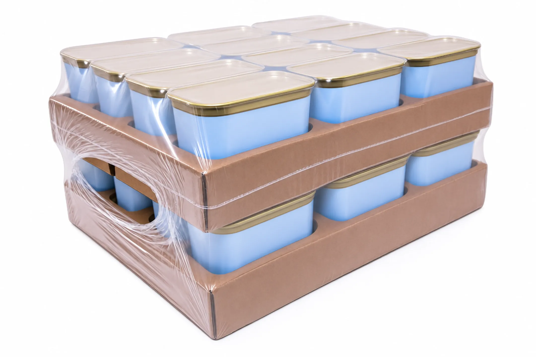 Shrink-wrapped retail multipacks displayed on store shelf