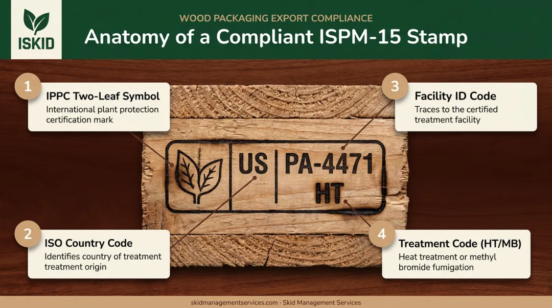 ISPM-15 compliant pallet stamp four required elements diagram
