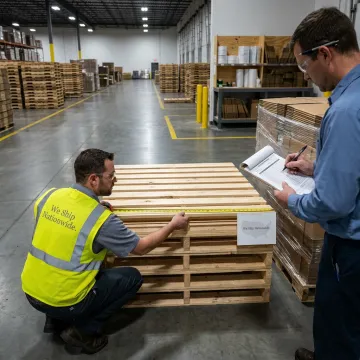 Warehouse team reviewing custom pallet specifications