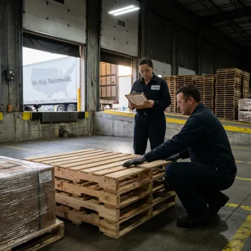 Warehouse team reviewing custom pallets