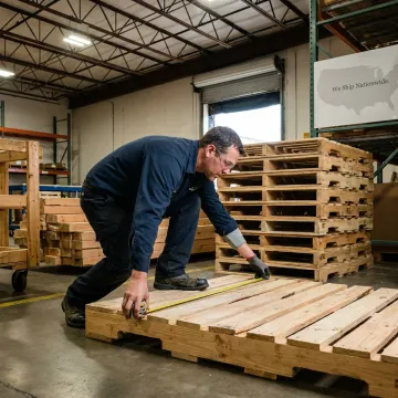 Worker measuring a custom wood pallet