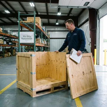 Specialist inspecting custom industrial crate