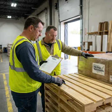 Warehouse team inspecting custom pallets