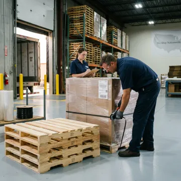 Custom pallets and packaging materials in a warehouse