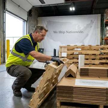Warehouse worker preparing pallets for shipment