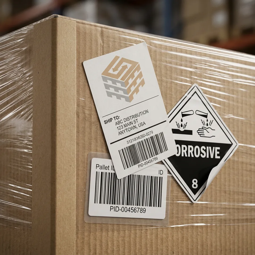Custom industrial labels on packaging materials