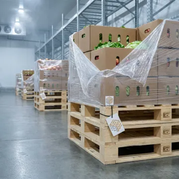 Fresh produce stacked on clean wood pallets