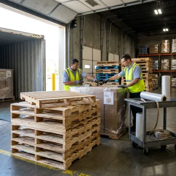 Warehouse pallets wrapped for shipment